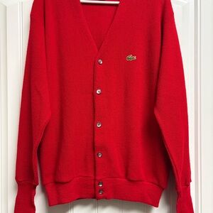 Vintage Izod Lacoste Men's Vibrant Red Cardigan Size Large Excellent